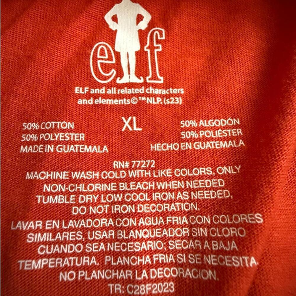 Elf Movie “Raised by Elves” Christmas Graphic Tee Red XL - Picture 3 of 5